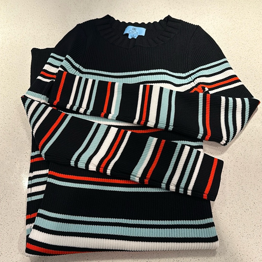 CeCe Women's Striped Rib Long Sleeve Sweater Dress - size small - Picture 4 of 4